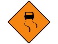 Slippery road sign